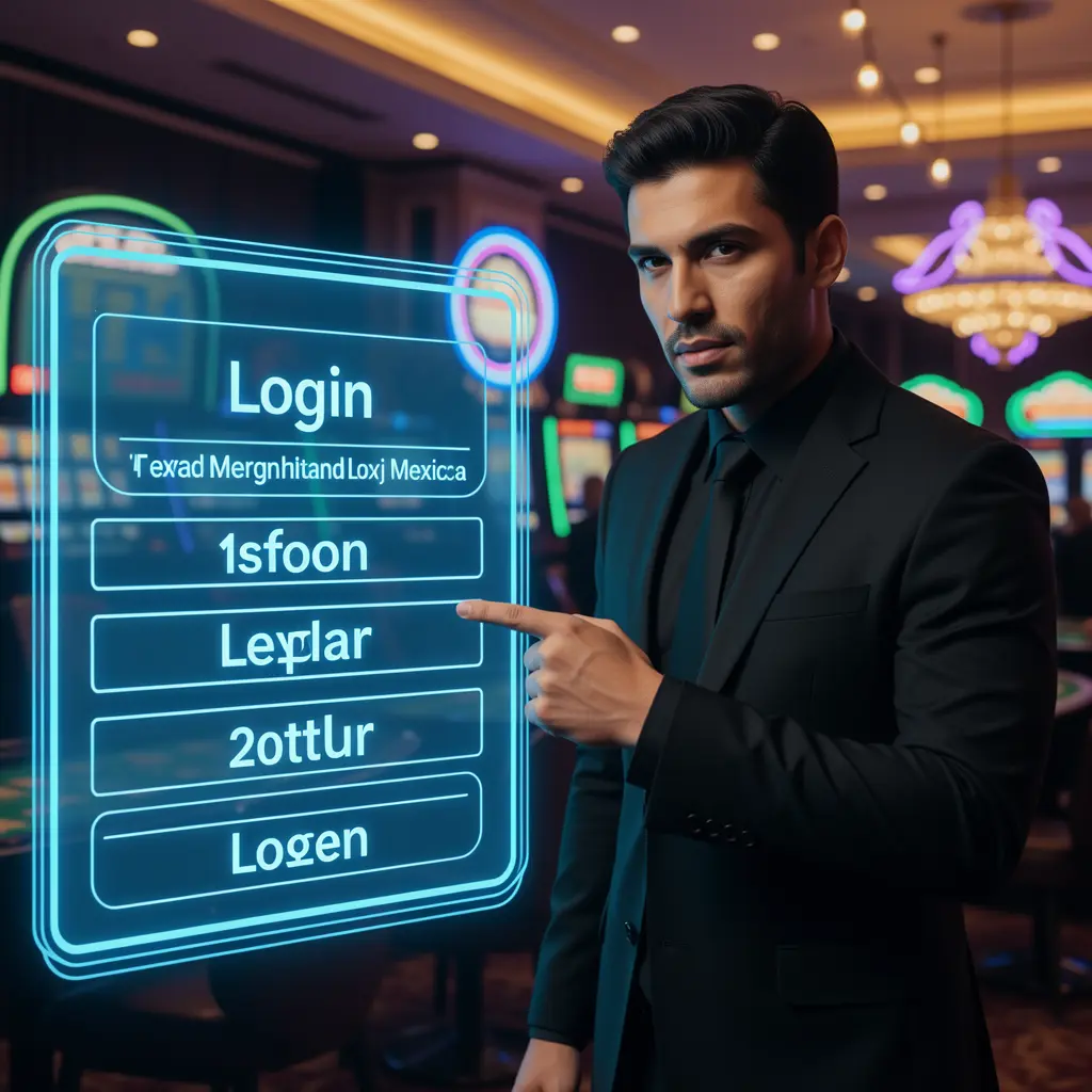 Winmxco Login – Enter your account and start playing in Mexico today Confident Mexican casino professional presenting a bright digital login interface with the word Login highlighted at Winmxco Mexico